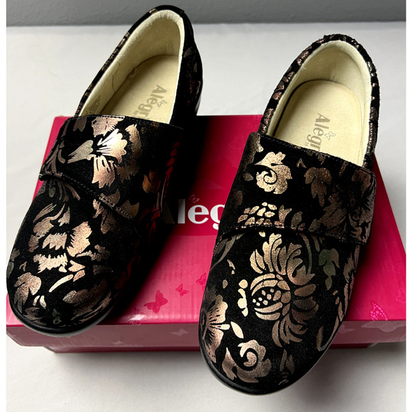 Alegria Lauryn EU 38 US 7.5 Copper Floral Leather Clog‎ Loafer Cross Strap On - Picture 1 of 12